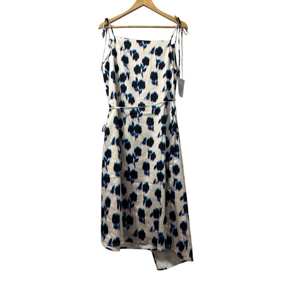 TopShop Floral Print Tie-Shoulder‎ Wrap Midi Dress Blue White Abstract Pattern - Picture 3 of 3